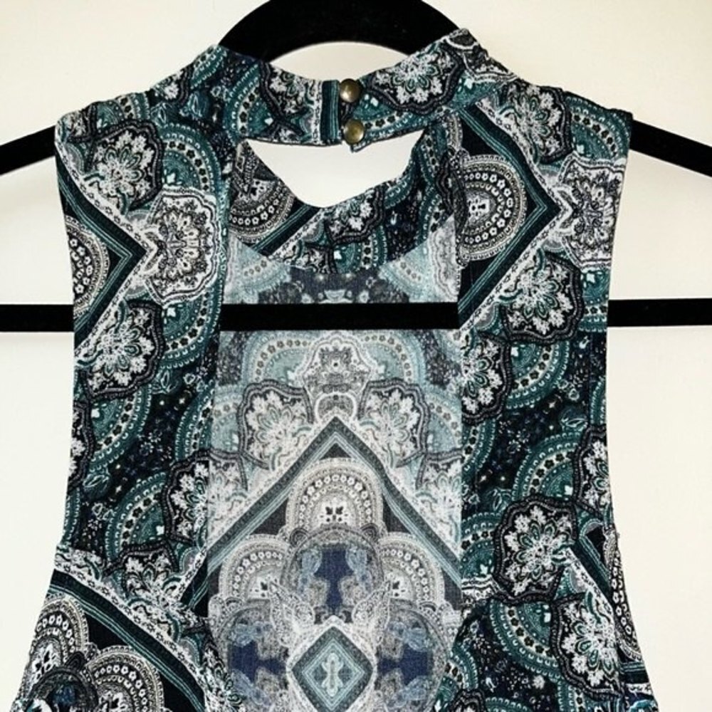 American Eagle Boho Open Back Dress Blue Paisley Mini Sleeveless Womens Size Med - Picture 5 of 9